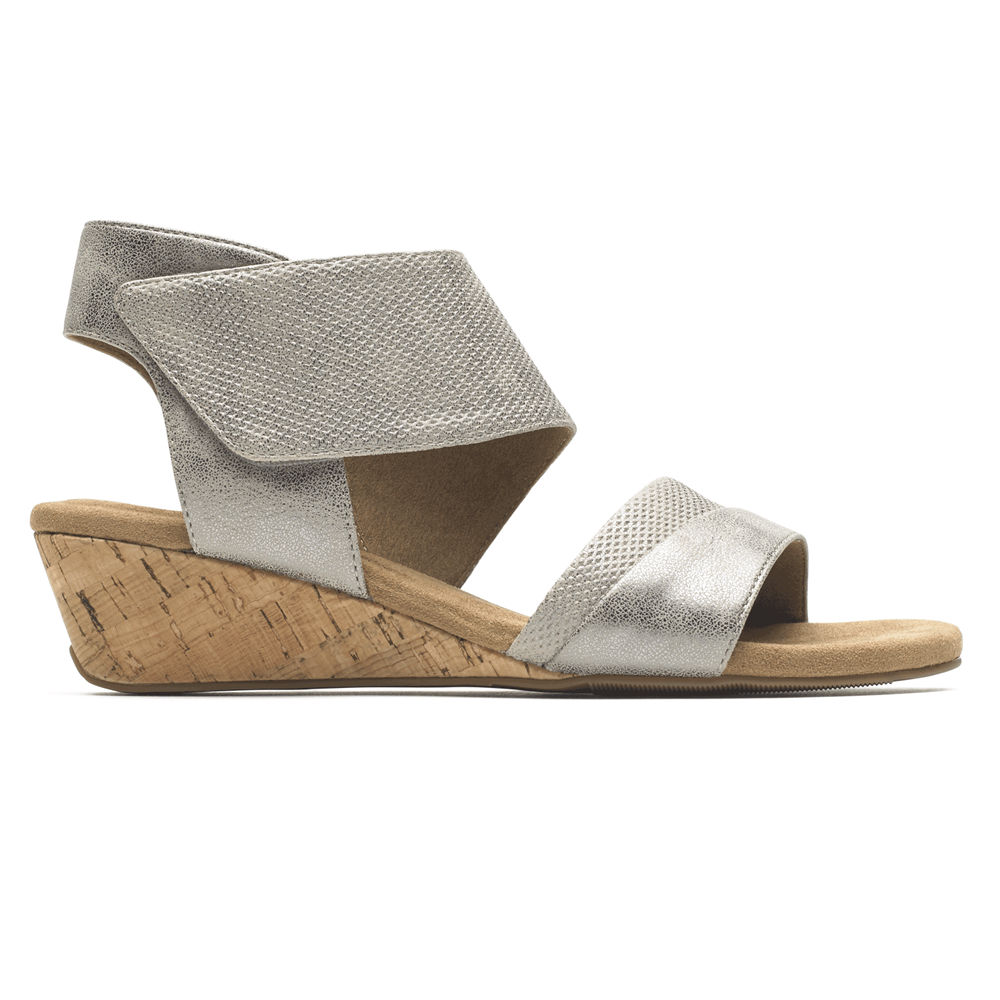 Sandálias Rockport Mulher Prateadas - Calia Mid Wedge Cuff - 46729IEQC